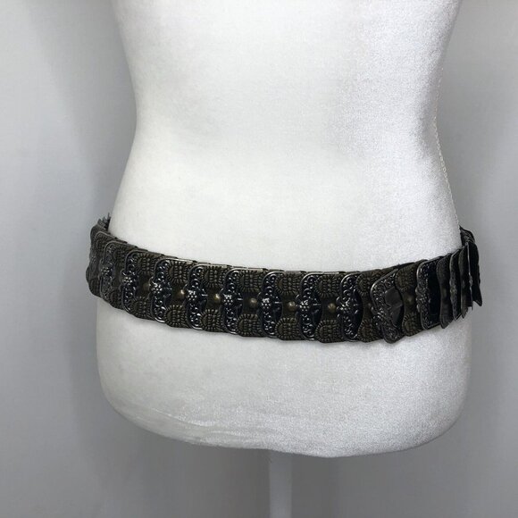 Womens Hammered Metal Stretch Belt Rhinestone Buckle Size XXS *See Description* main image 6